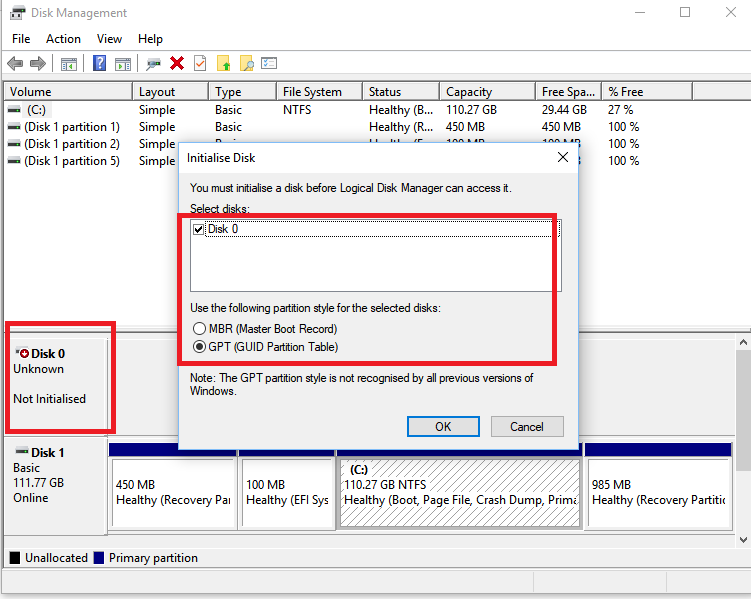 rebuild MBR GPT windows initialize disk